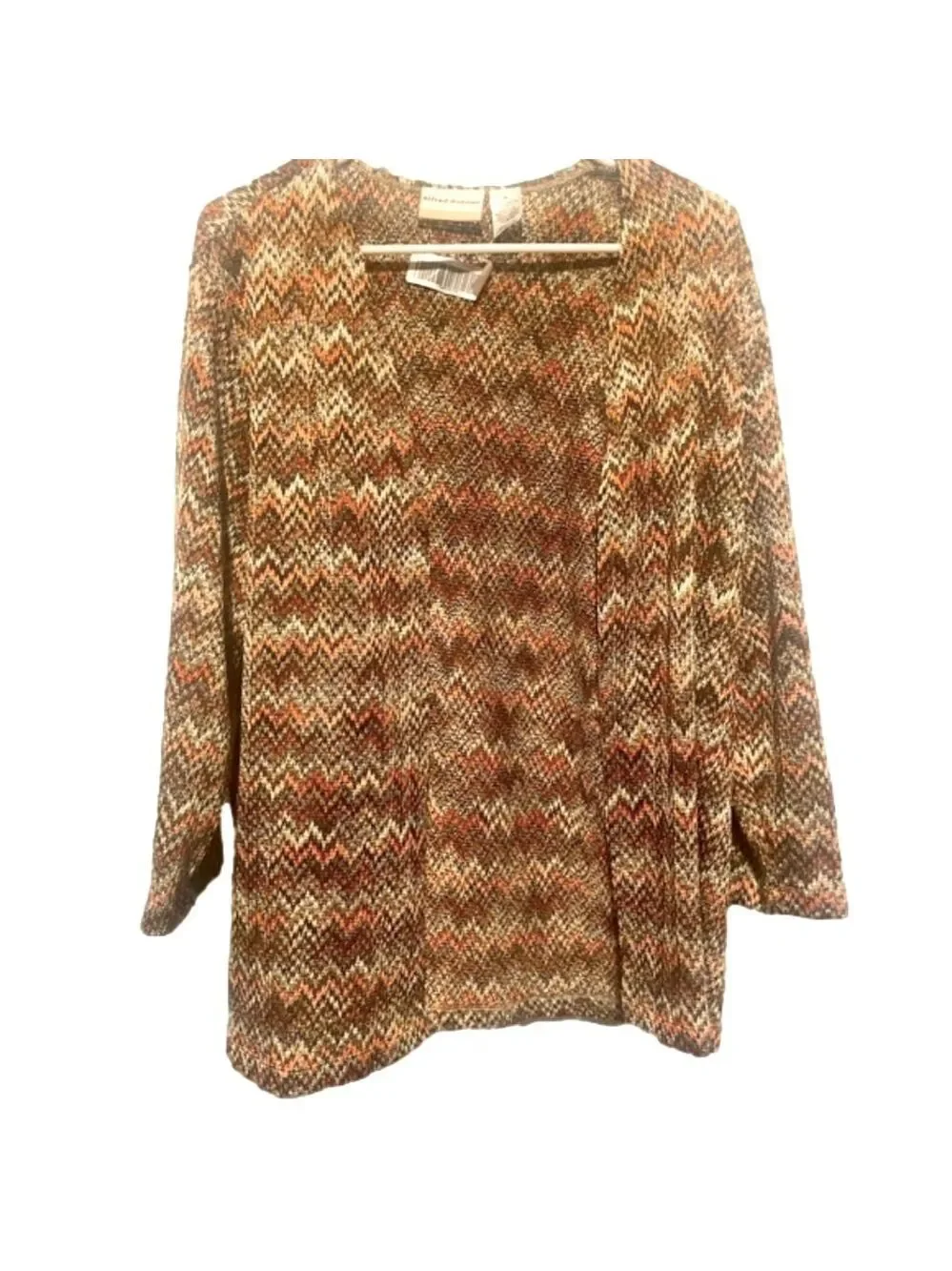 Alfred Dunner Chevron Open Front Cardigan Sweater Plus 1X Rust Brown Metallic